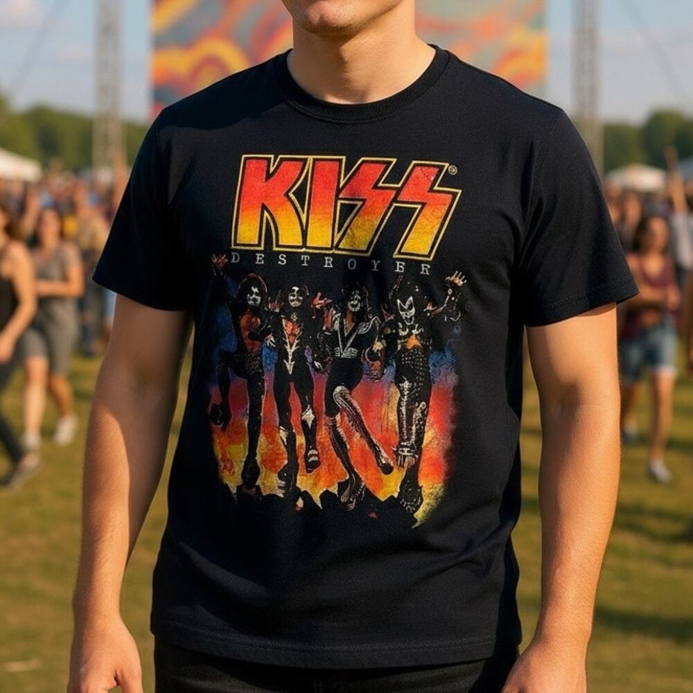 KISS Destroyer 1976 album graphic tee black cotton men medium